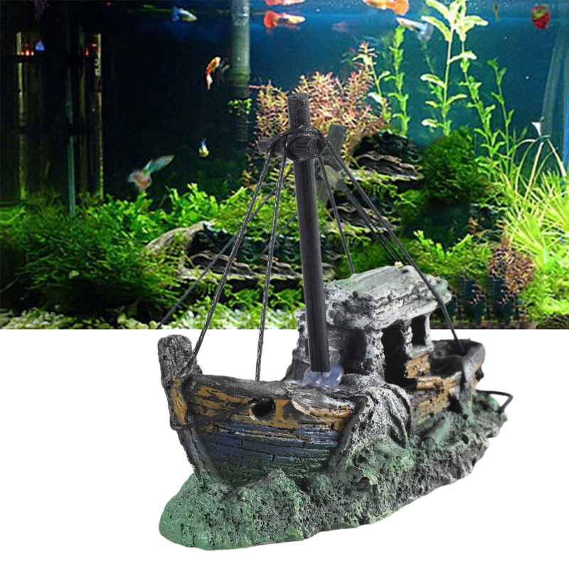 Aquarium Fish Games - Akvaryum Batık Gemi Dekorasyon Reçine Balık